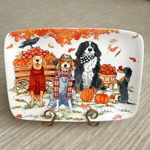 Certified International Sherri Buck Baldwin Autum Fall Dog Serving Platter Plate